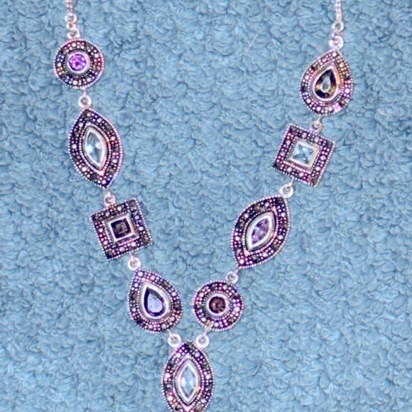 Elegant Sterling Silver Necklace Marcasite & gem stones...